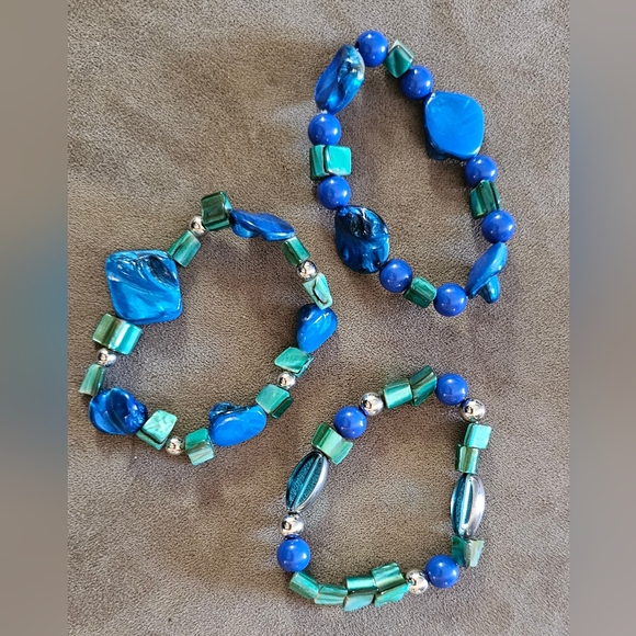 LANE BRYANT Blue, Teal & Sliver Bracelet Set of 3ea - Picture 3 of 3